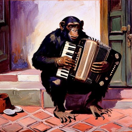 Chimpanzee Accordion Player in Classical Portrait Style