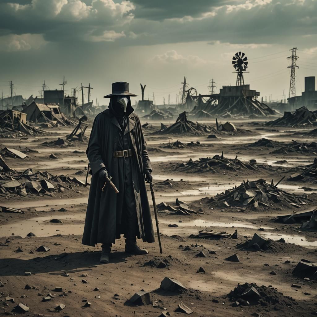 Plague Doctor in Radioactive Wasteland: Cinematic Still