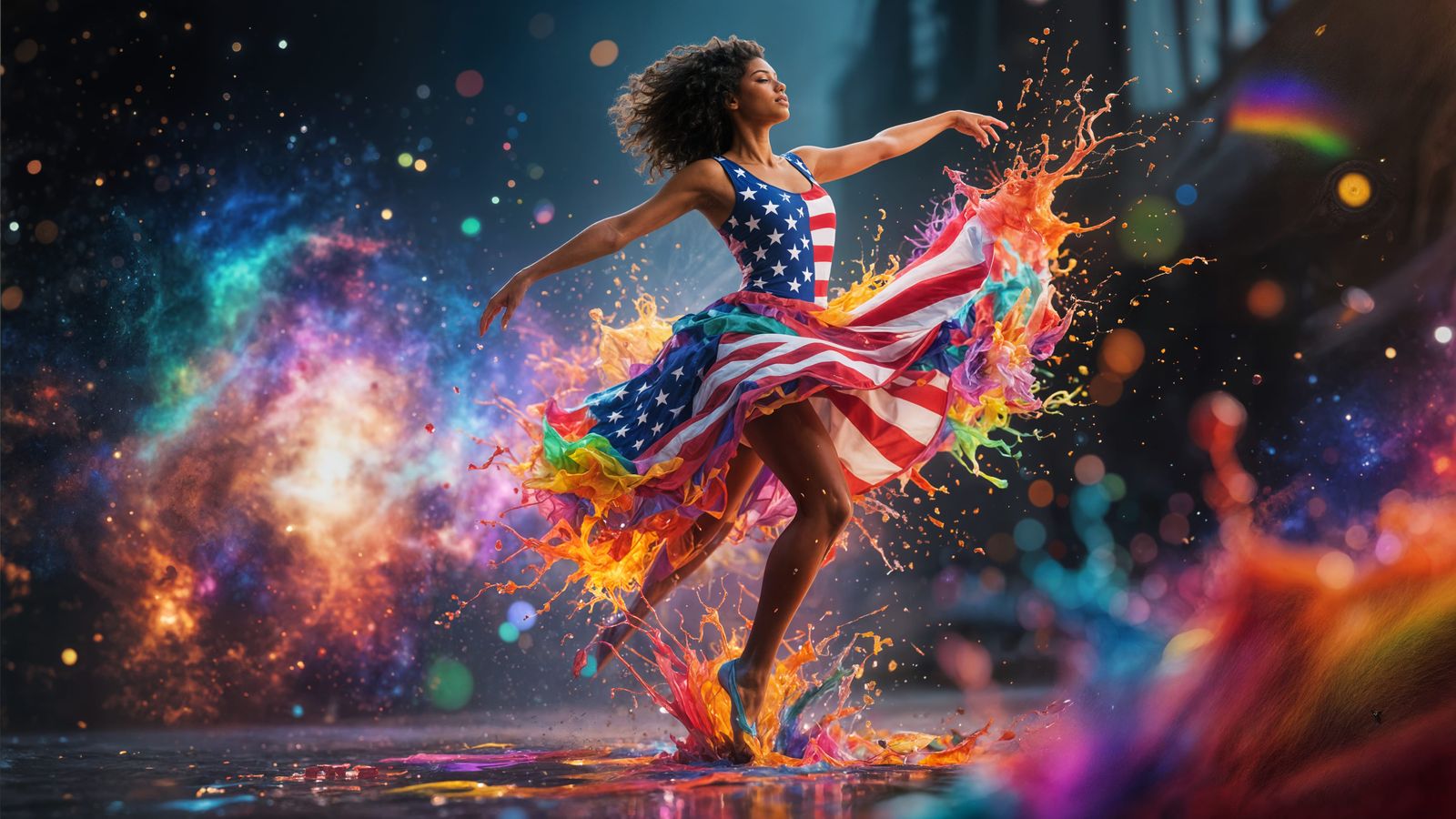 Maximalist Dancer Made of American Flag Nebulae