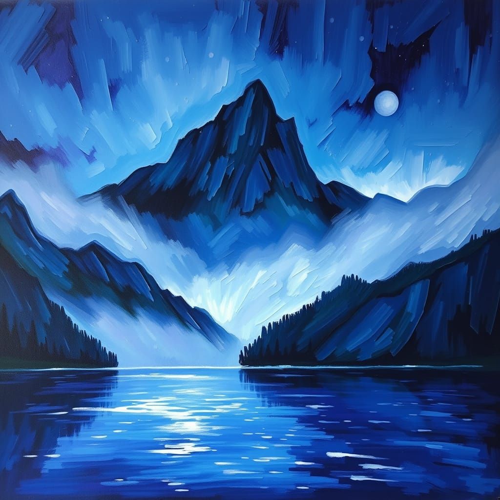 Electric Nighttime Mountainscape with Vibrant River