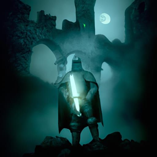 Ghostly Knight Stands Vigilant Under Full Moon