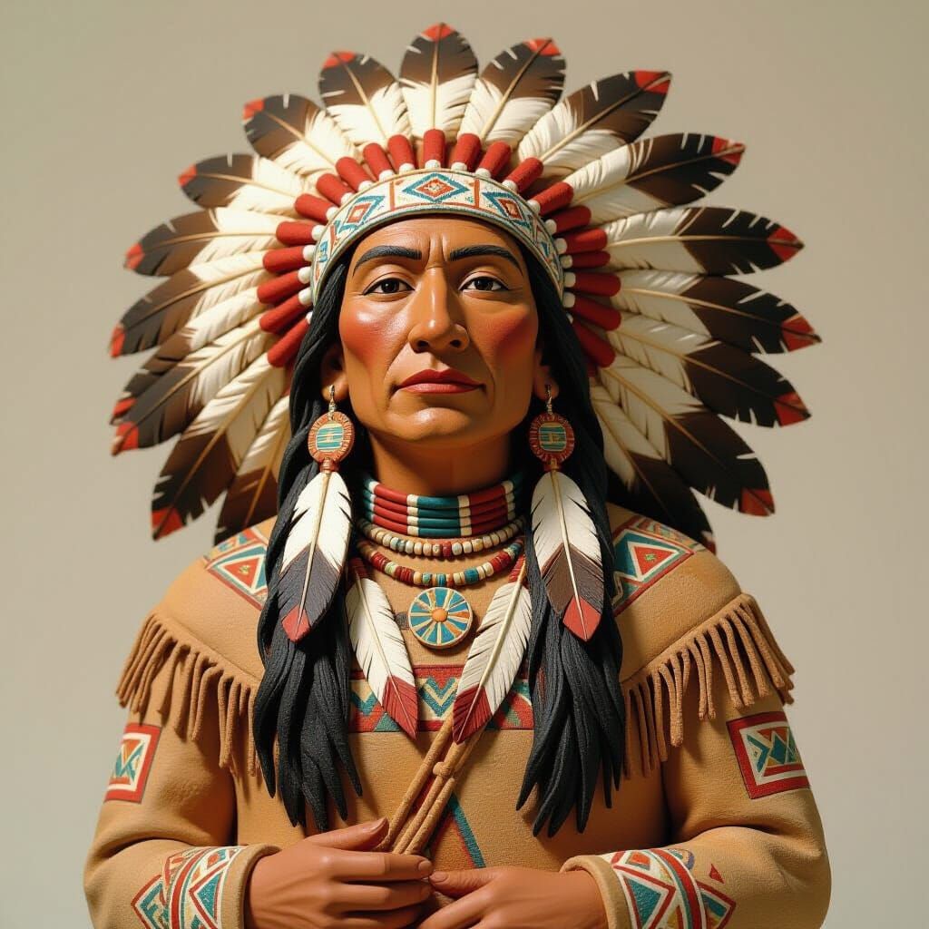 Terracotta Clay Sculpture of Native American Figure