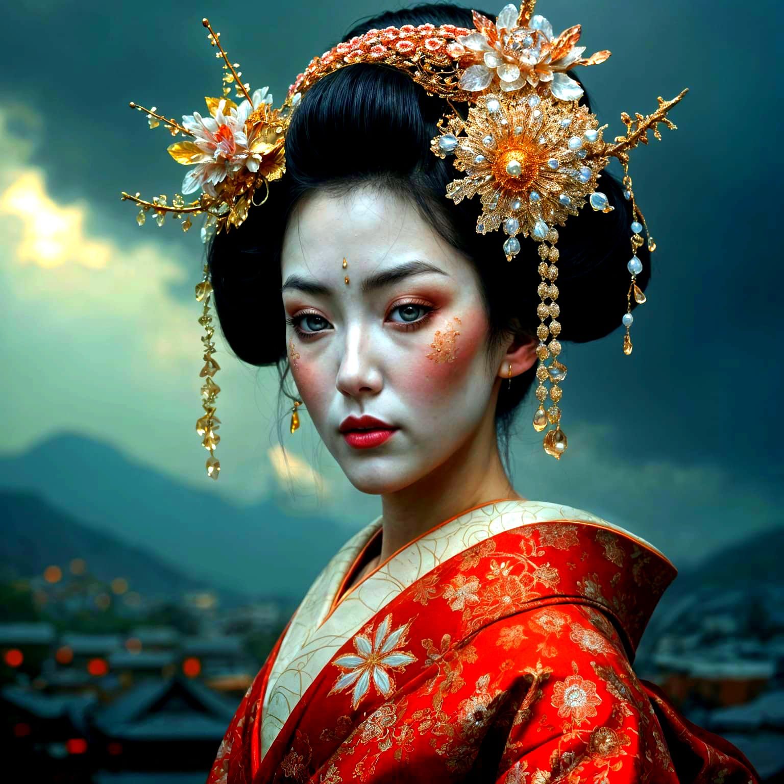 Delicate Geisha Portrait in an Oil Painting Style