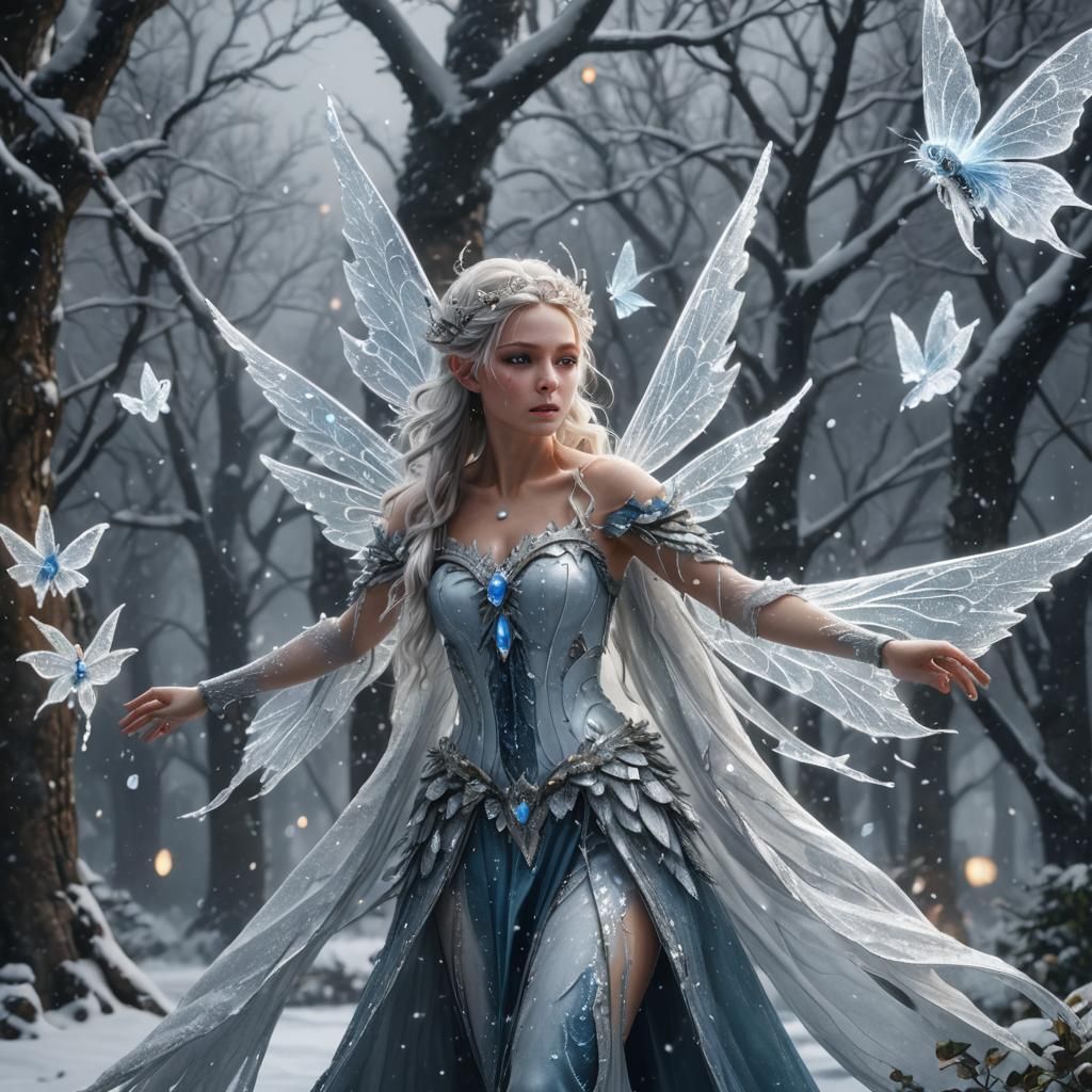 Crystal White Fairy in Snowstorm: Fantasy Art