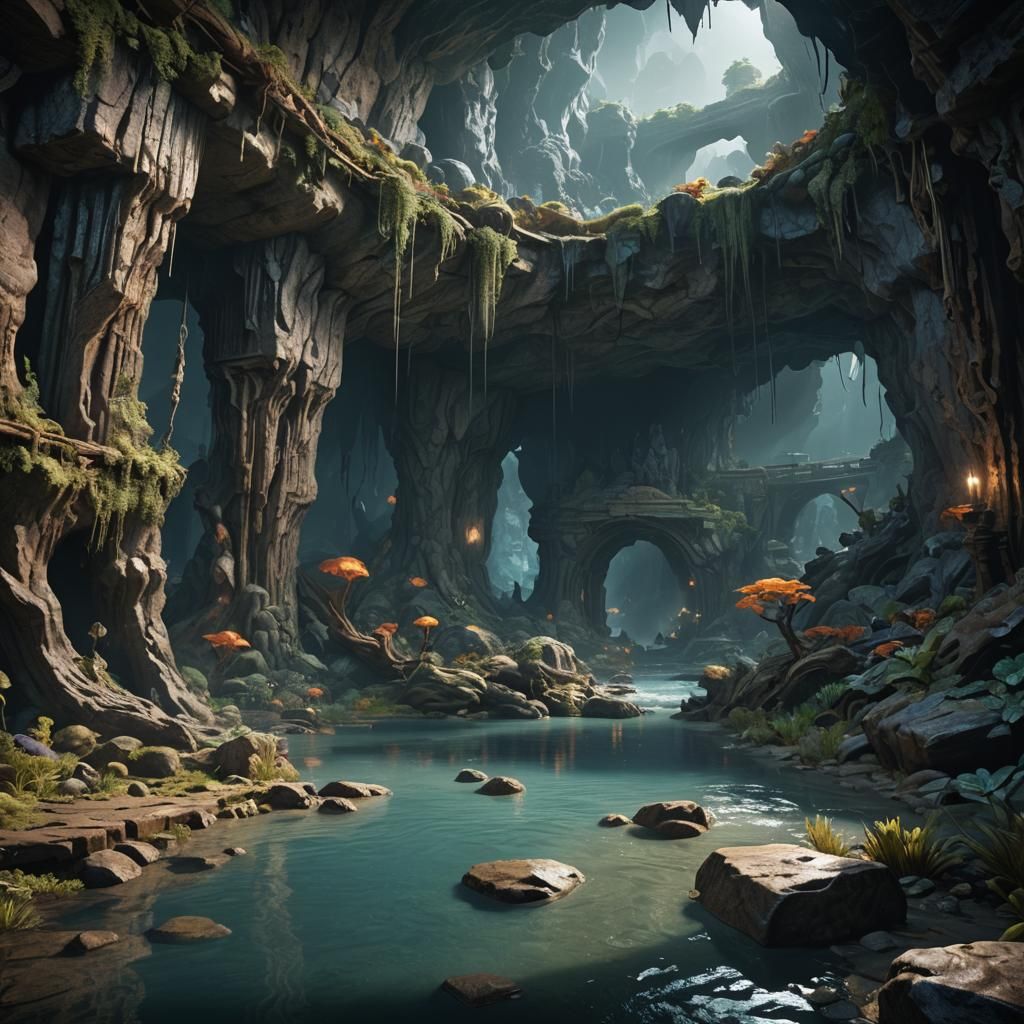 Mysterious Underground River in a Fantastical World