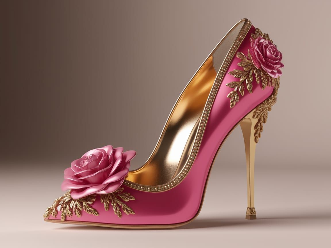 Pink and Gold Stiletto Rose Digital Art