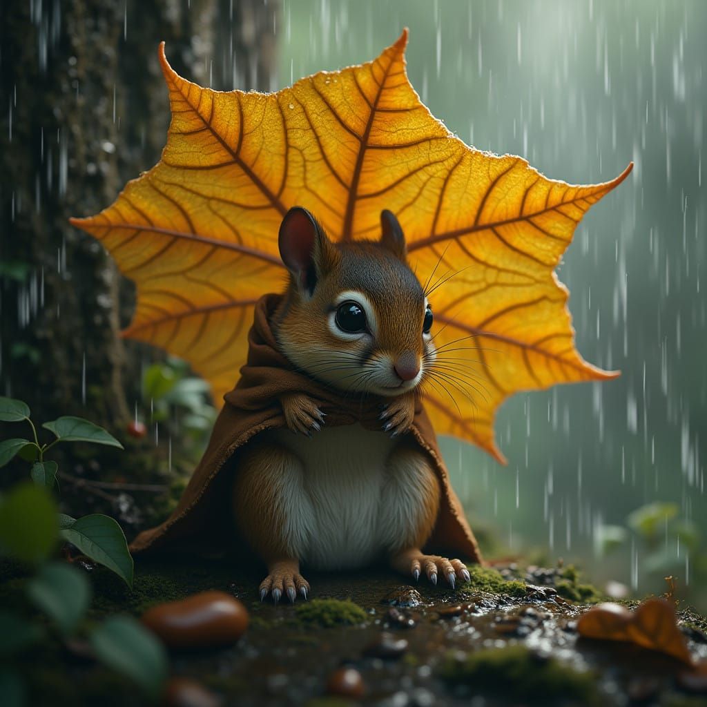 Squirrel in Golden Leaf Refuge