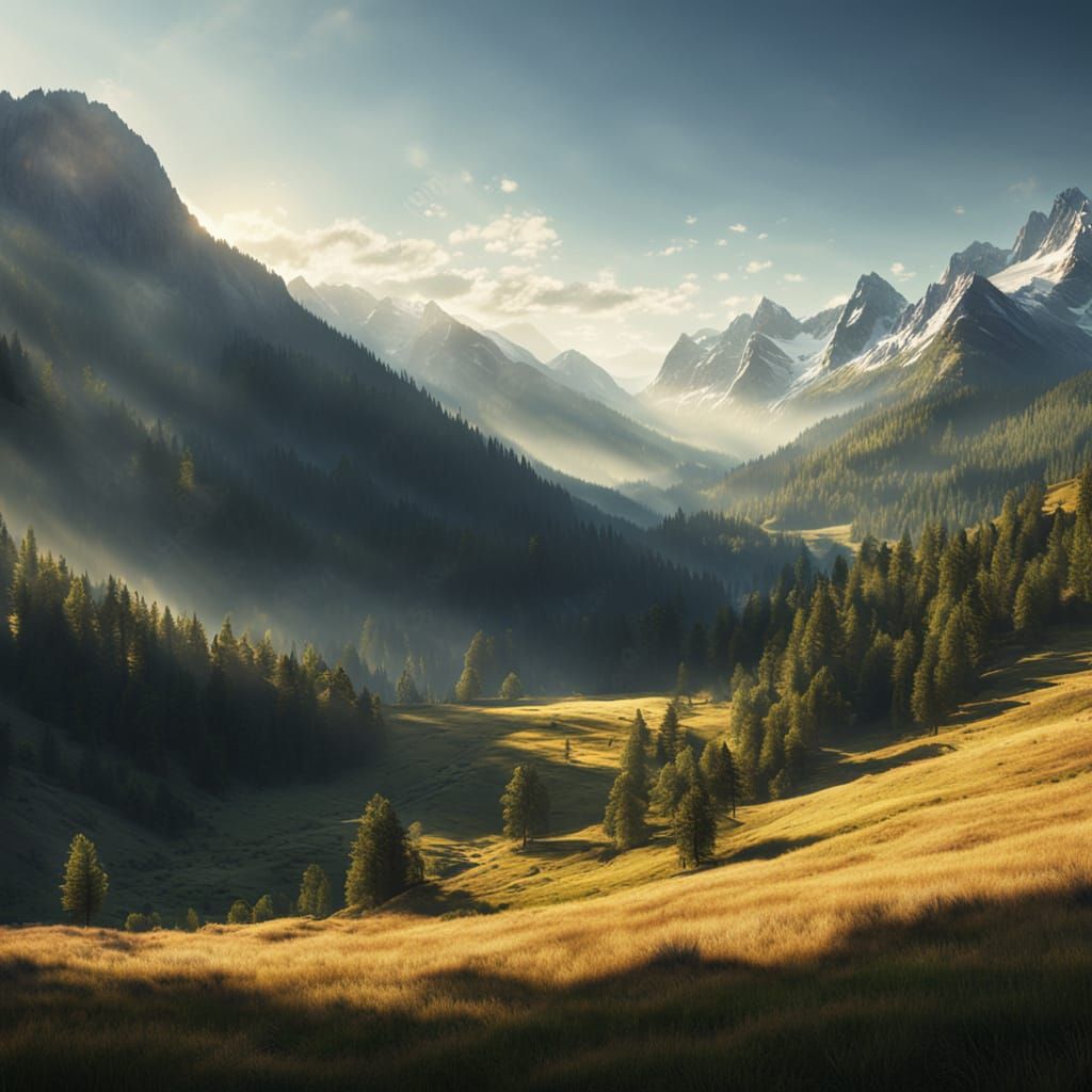 Ethereal Mountainscape Under Golden Light