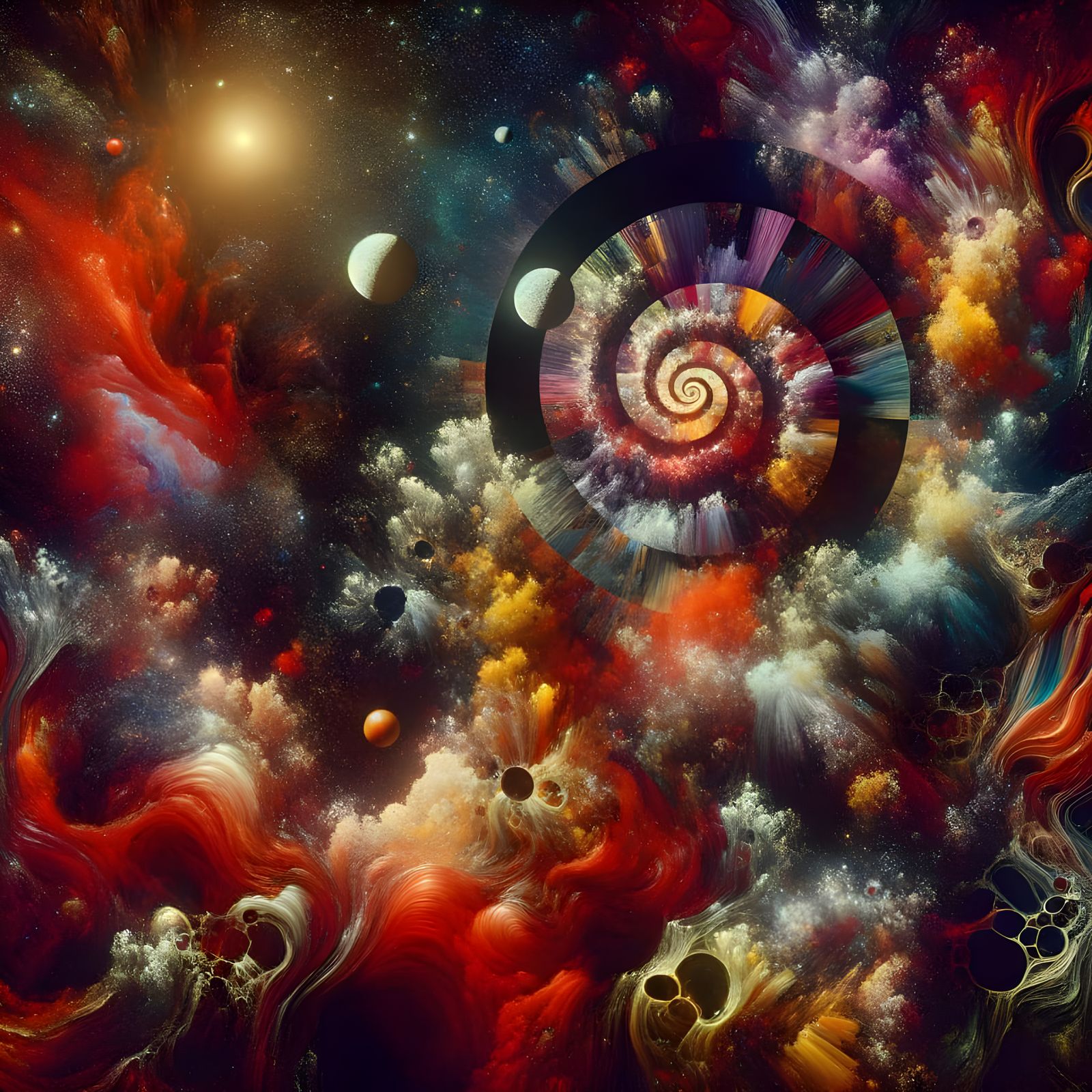 Ethereal Cosmic Horror Mosaic in Dark, Vibrant Colors