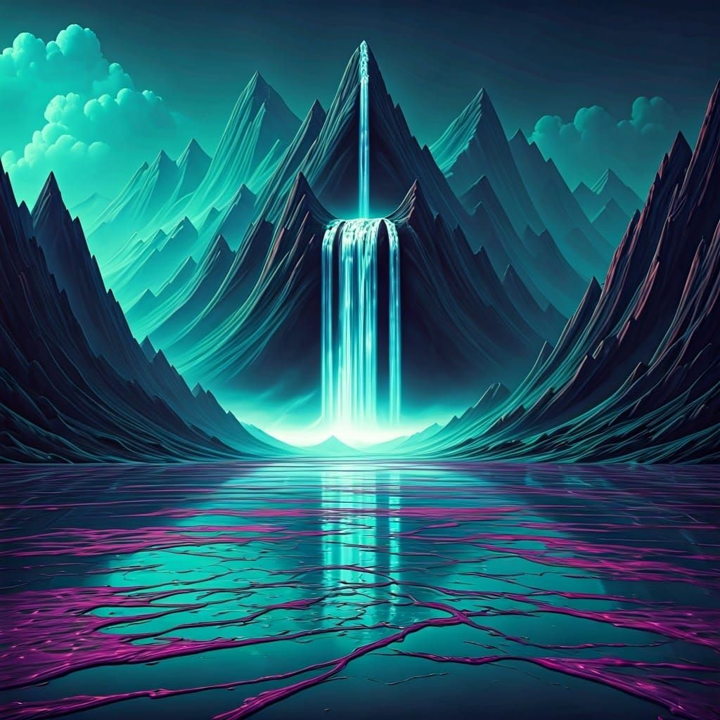 Electric Dreamscape: Majestic Mountains in Vibrant Disco Pat...