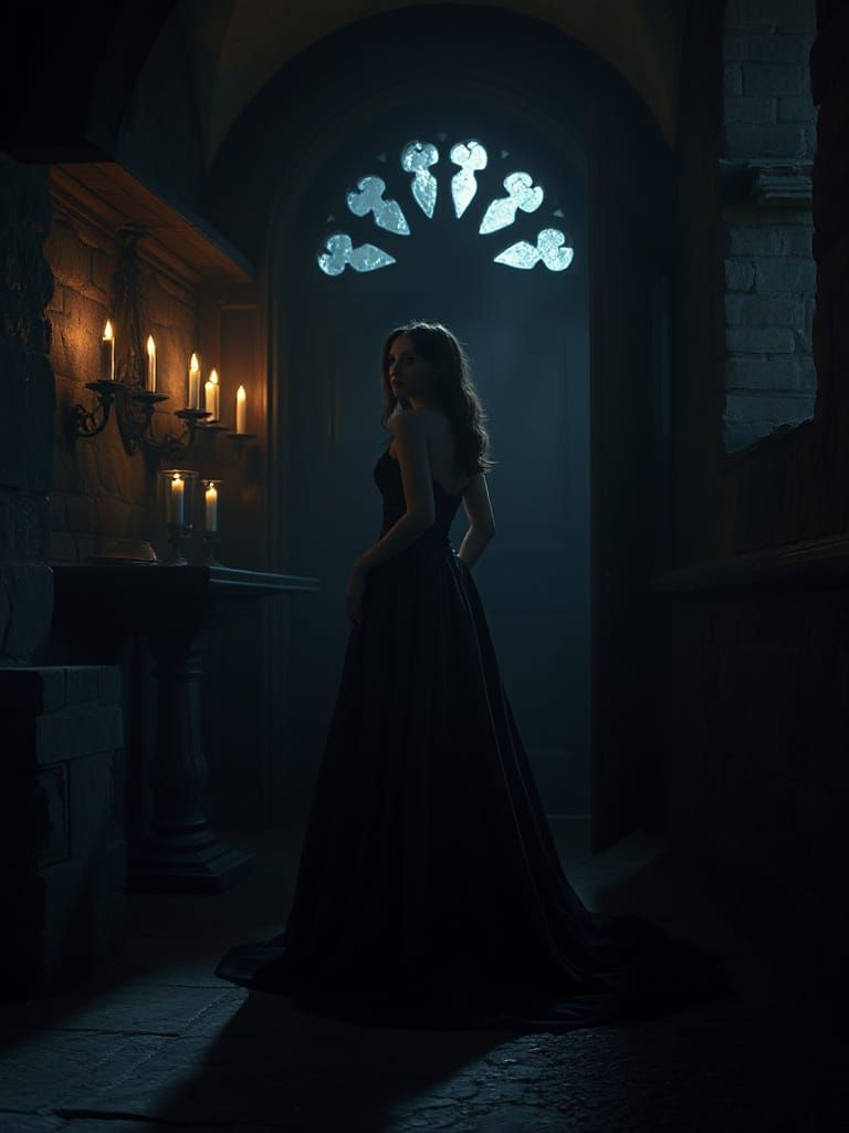 Mysterious Nightshade Belladonna in Candlelit Chamber