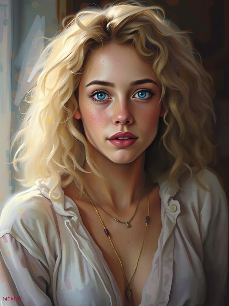 Expressive Portrait of a Young Woman as Impasto Painting