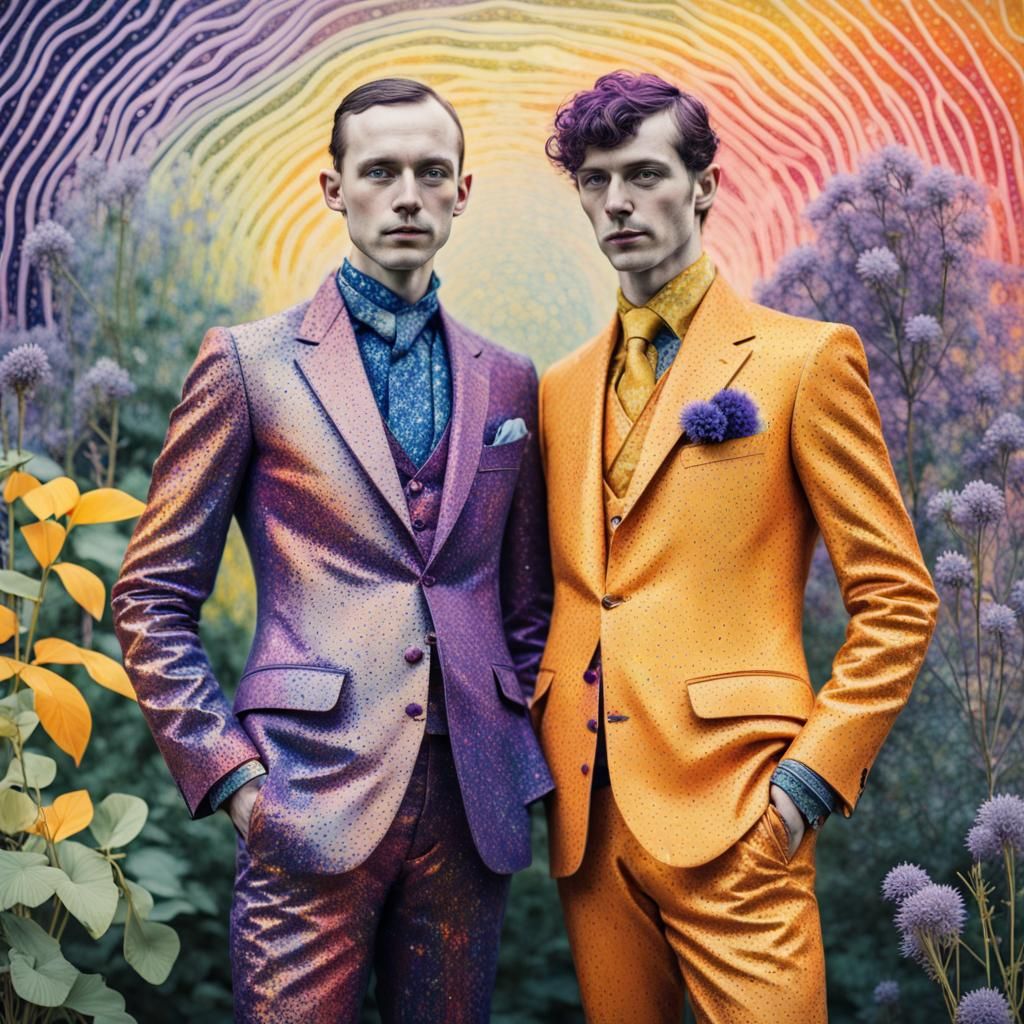 Rainbow Ink Splash Portrait of Gay Couple