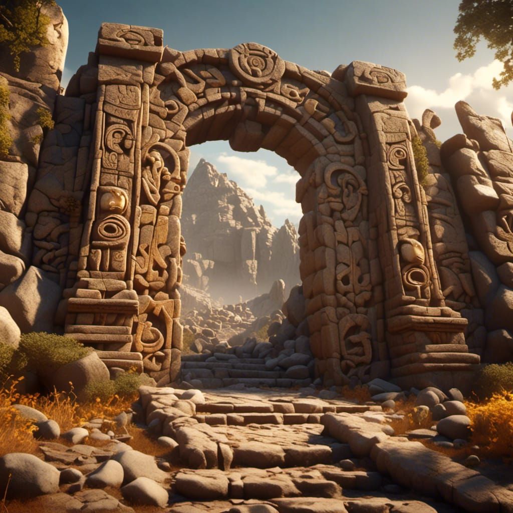 Epic Stone Gate Opens in Cinematic 3D Render