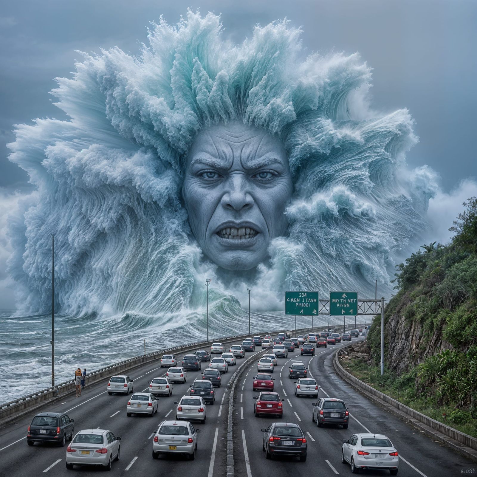 Catastrophic Tsunami Impact: Hyperrealistic Cinematic Still