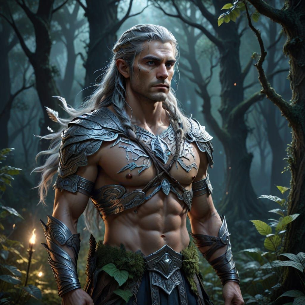 Fae Warrior in Moonlit Forest: Digital Painting