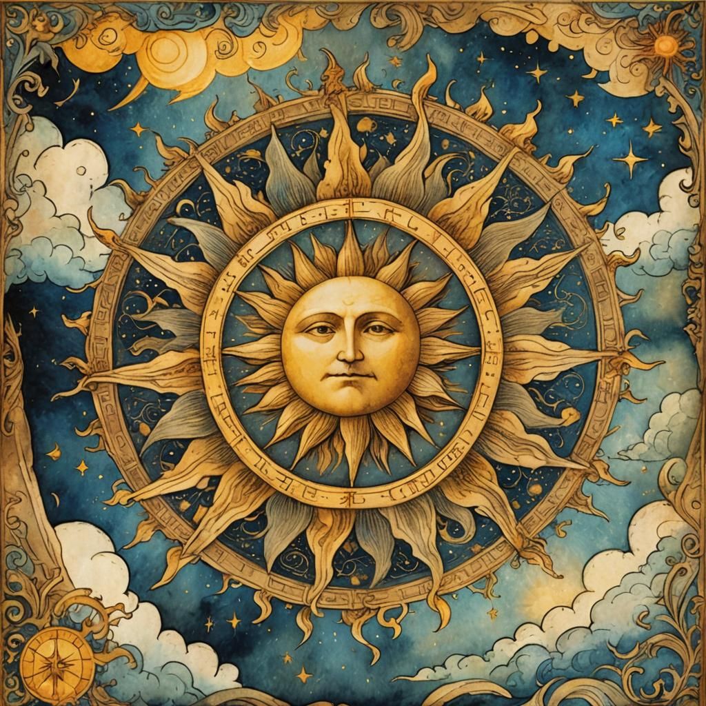 Renaissance Sun Illustration in Leonardo da Vinci Style