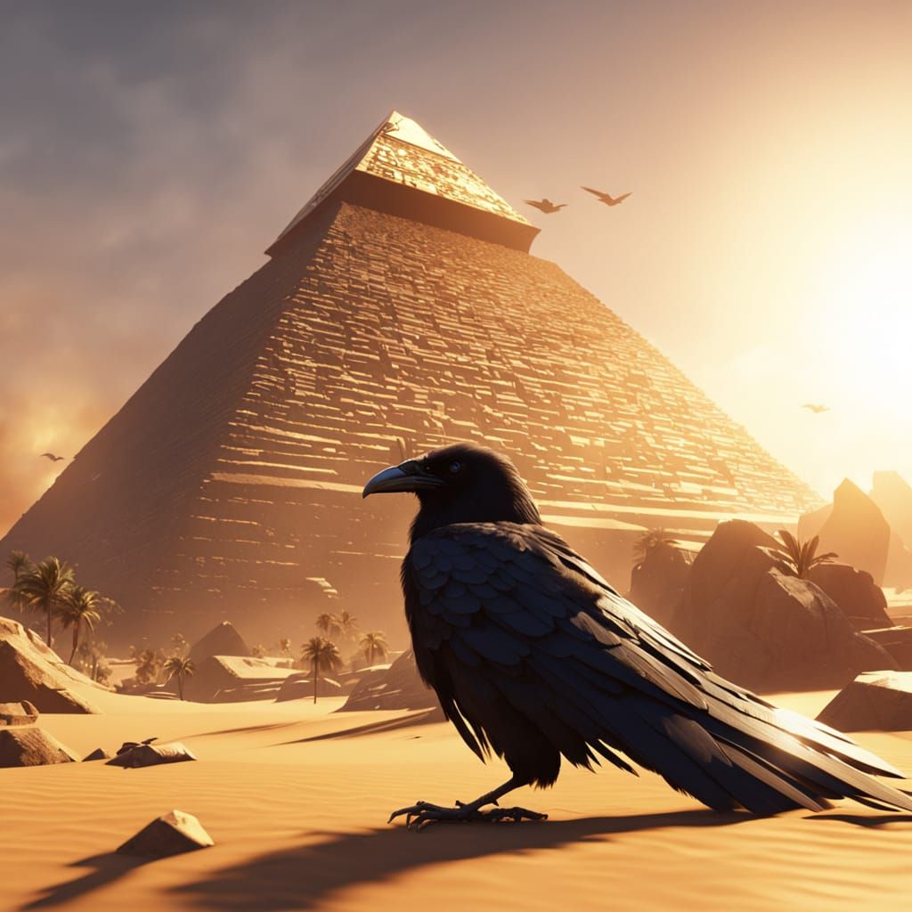 Raven on Giza Pyramid in 3D Cinematic Style