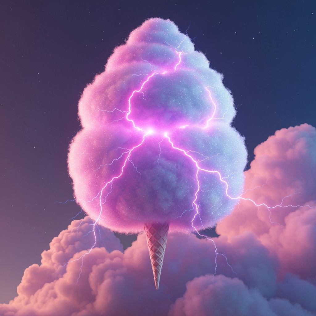 Ethereal Cotton Candy Cloud Cone in a Surreal Style