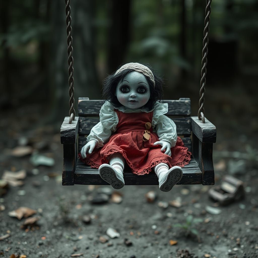 Creepy Possessed Doll on a Swing