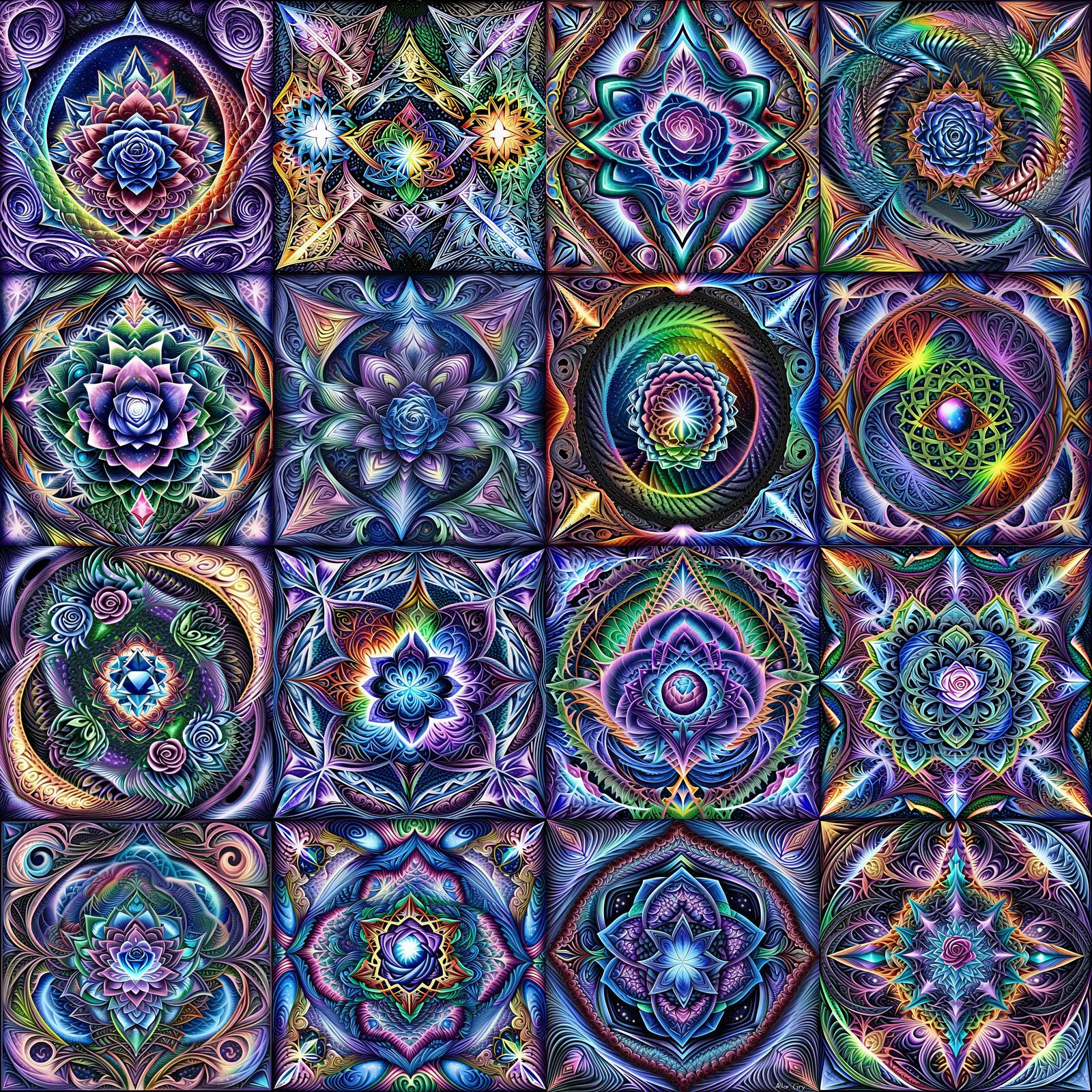 Crystal Fractal Galaxy Rose in Visionary Art Style