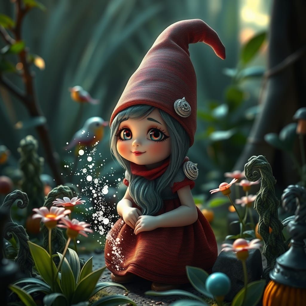 Beautiful Female Gnome in Whimsical Garden Art