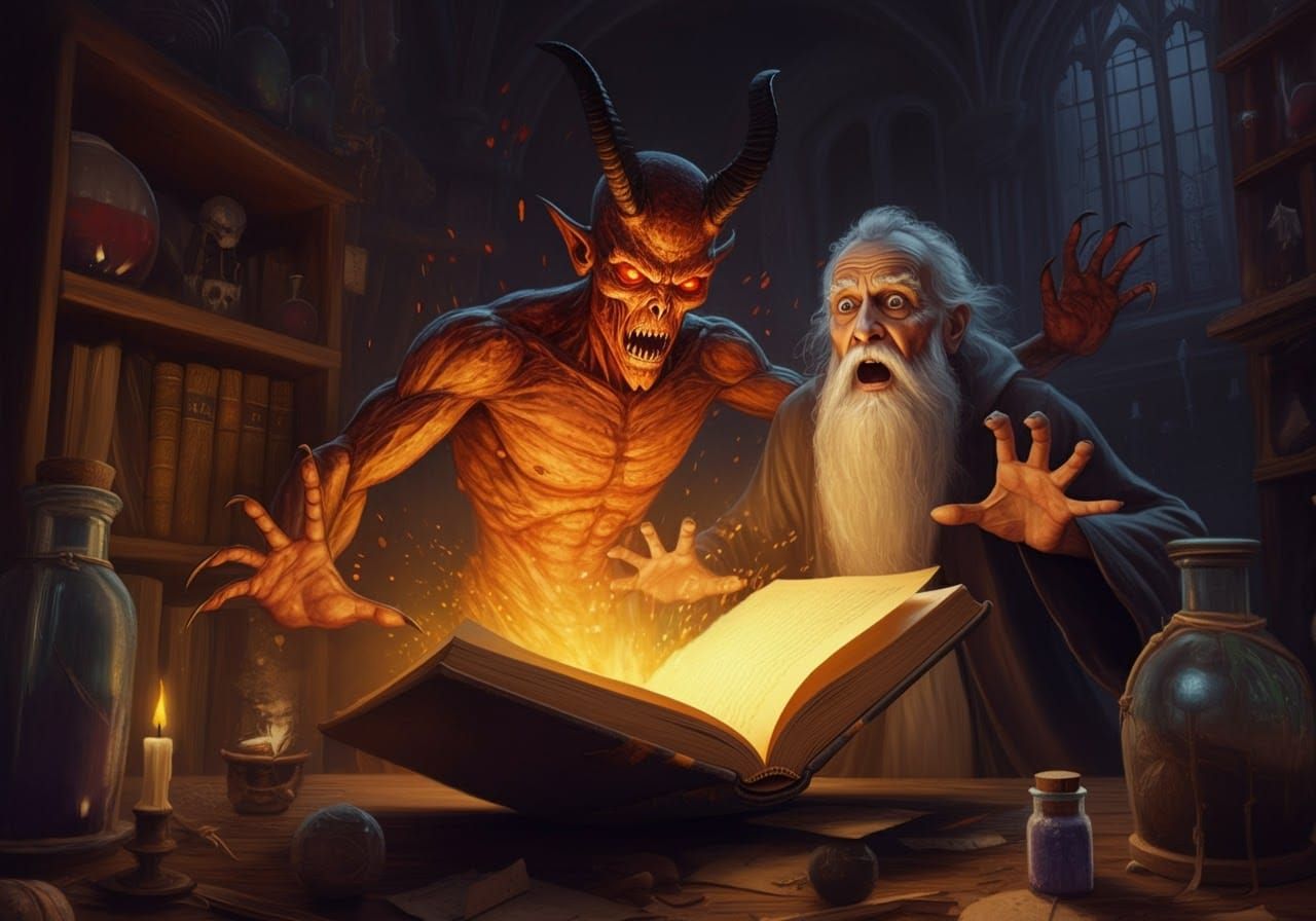 Menacing Demon Emerges in Gothic Horror Style