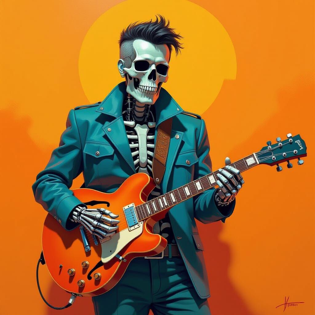 Humanoid Electric Guitar with Blue Jacket