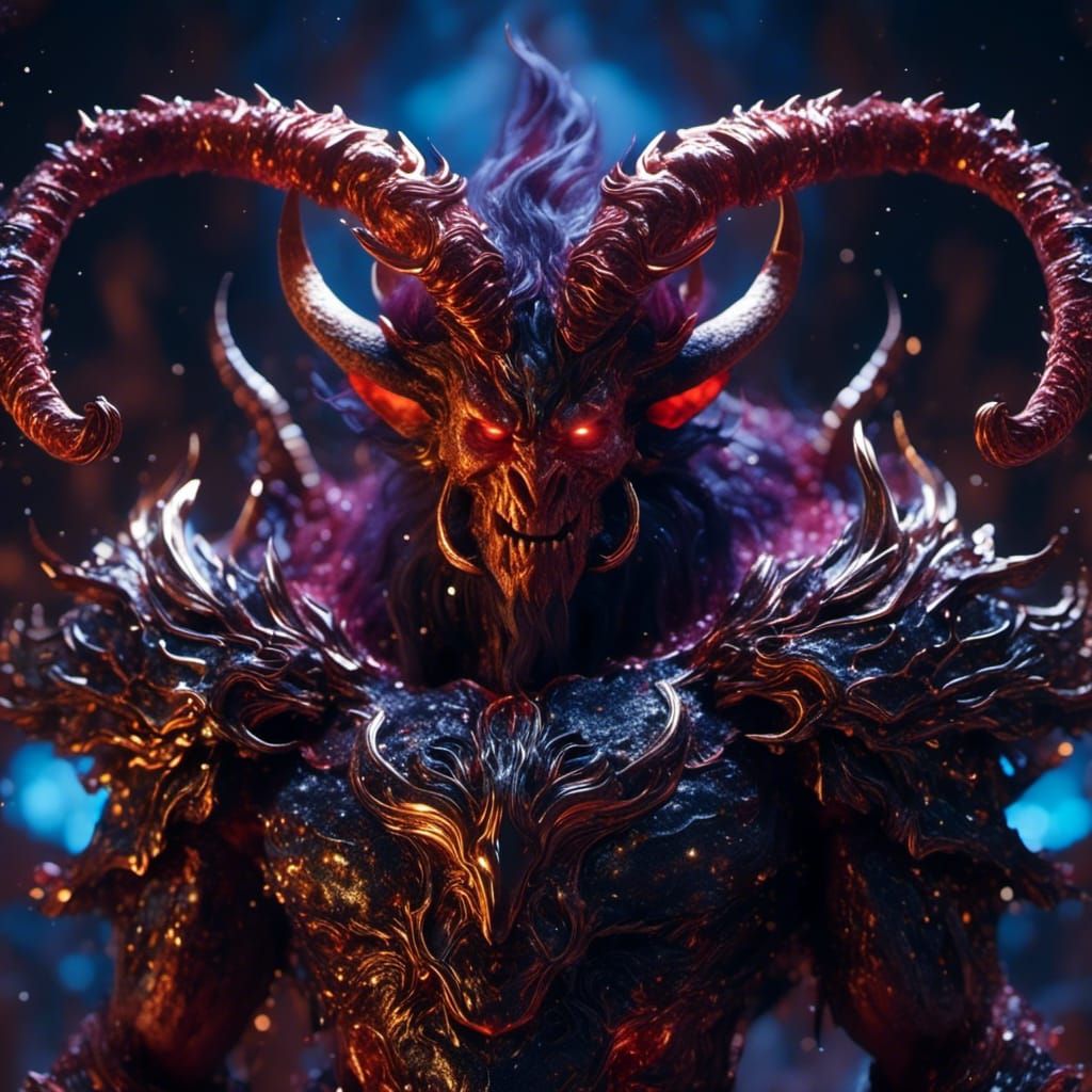 Cosmic Horned Demon in Hyperrealistic Detail