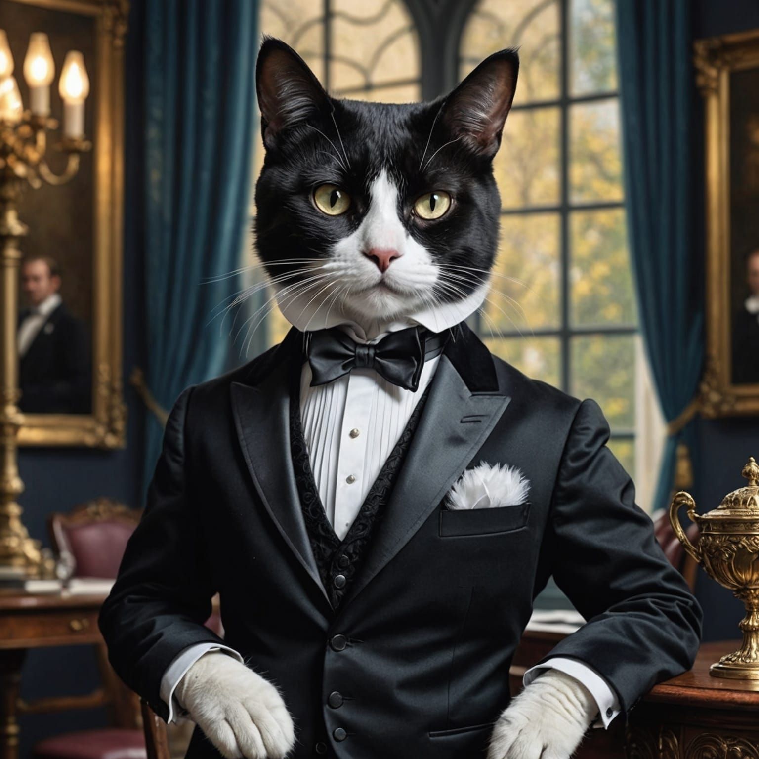 Tuxedo Cat Butler in Victorian Macabre Style