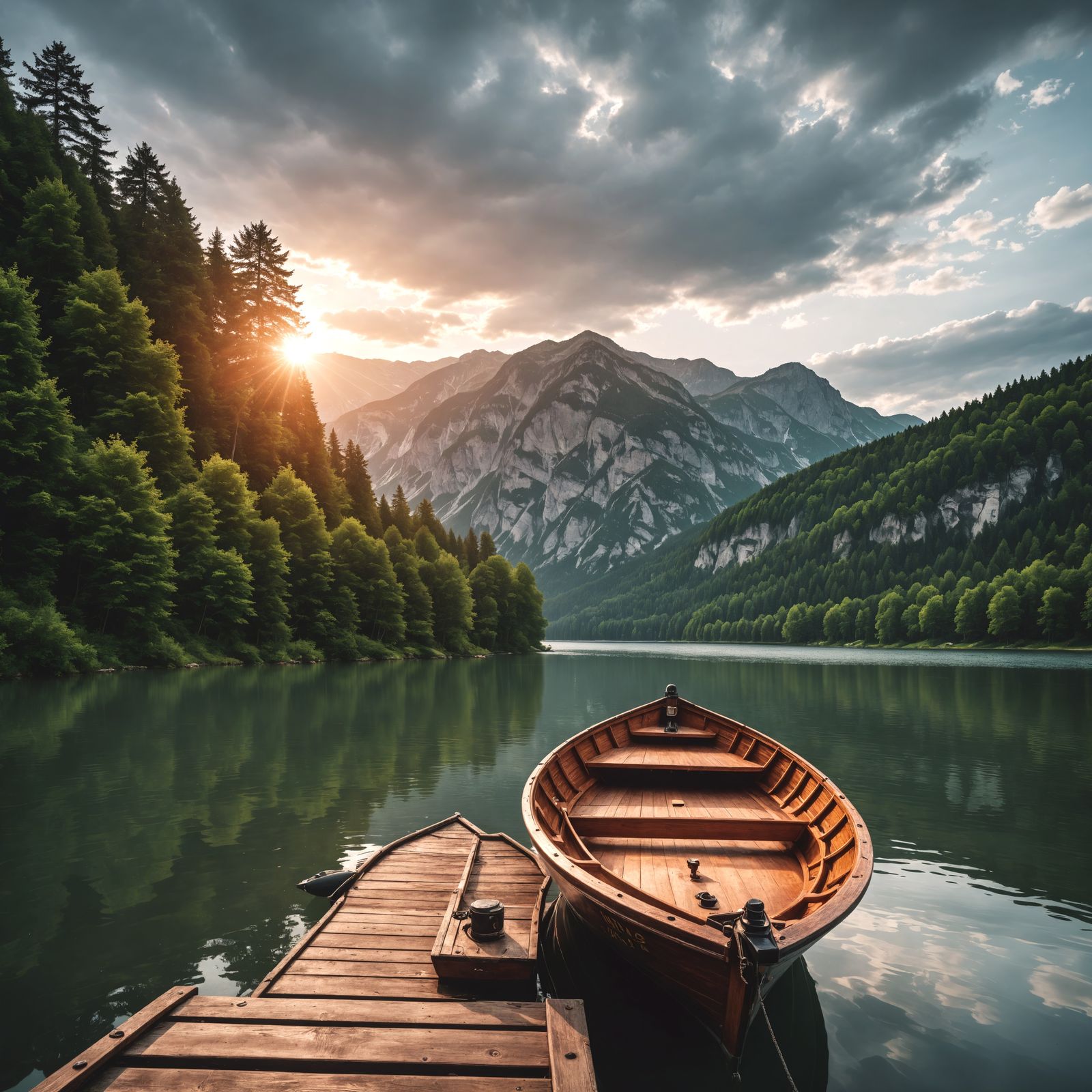 Hyperrealistic Lake Scene with a Boat in Perfect Composition