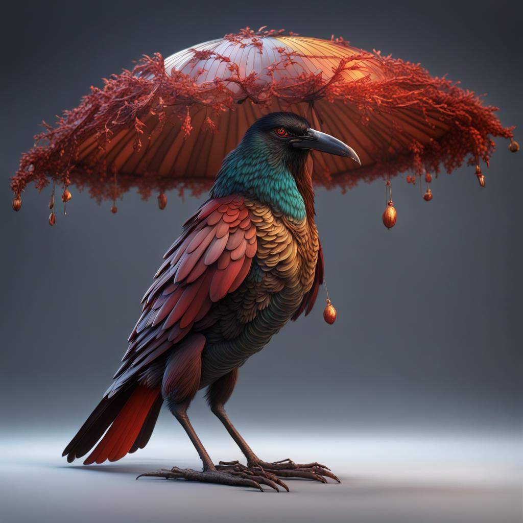 Phoenix Long-wattled Umbrella Bird Hybrid, Detailed Matte Pa...