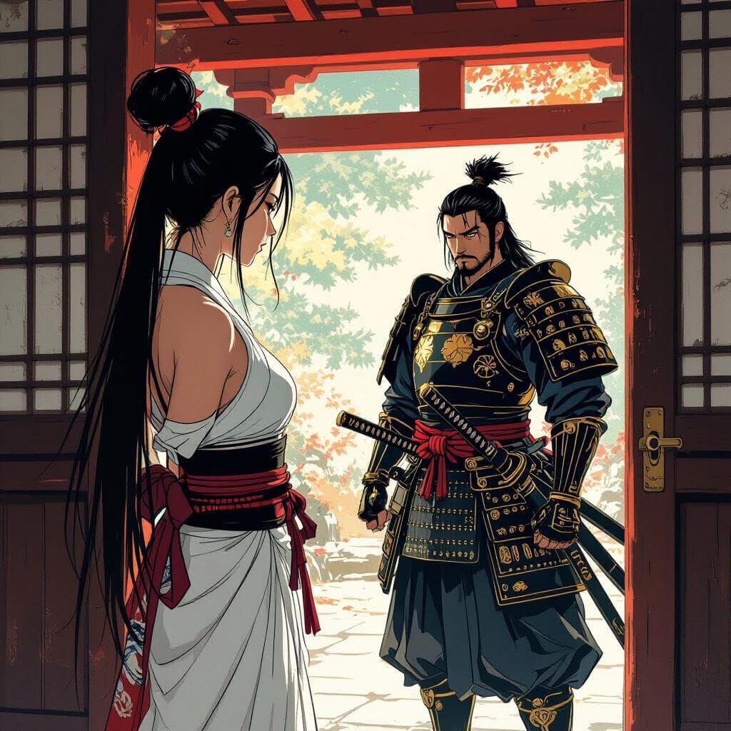 Samurai Discovery: Japanese Priestess in Ukiyo-e Style