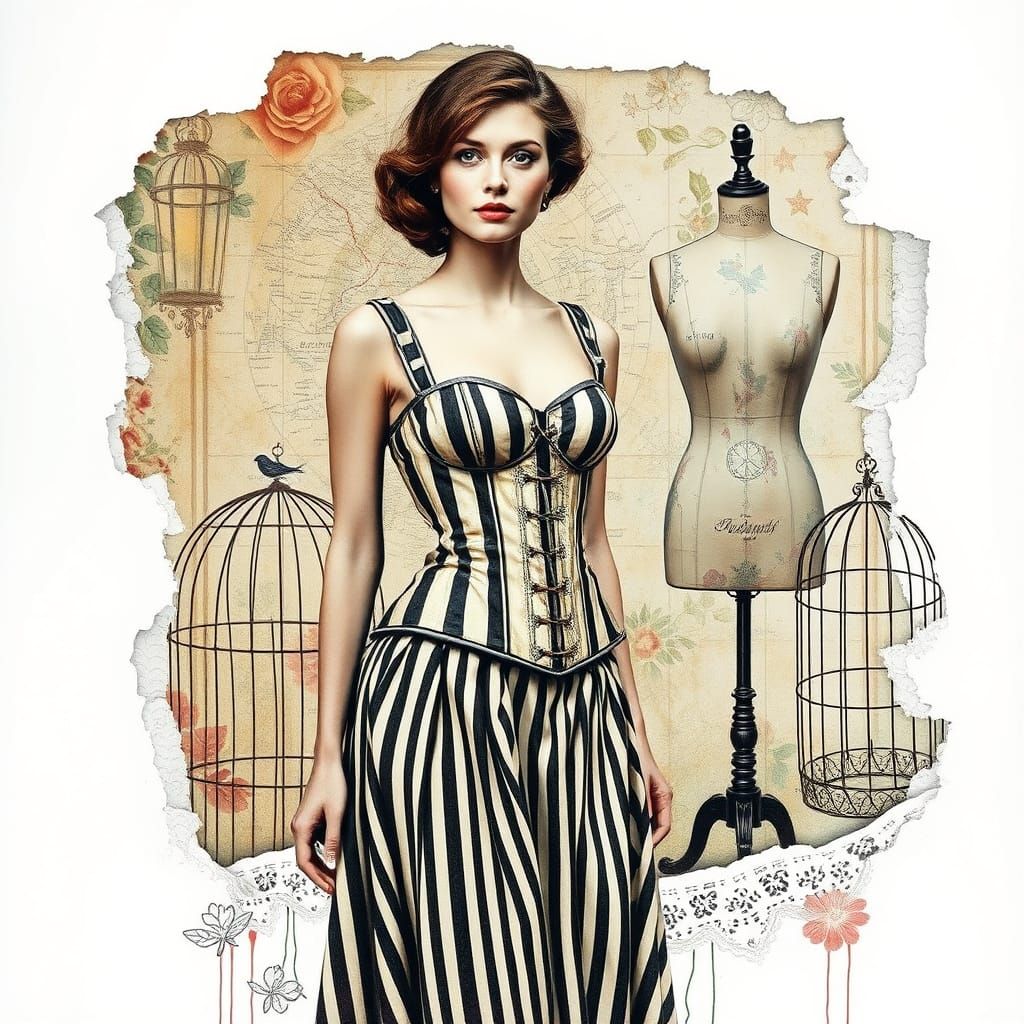 Surreal Stripy Collage in Mixed Media Style