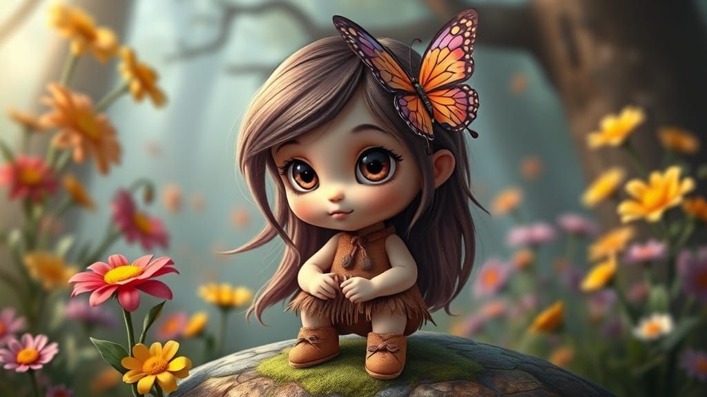 Enchanted Whimsy: Tiny Baby Girl in Vibrant Fantasy