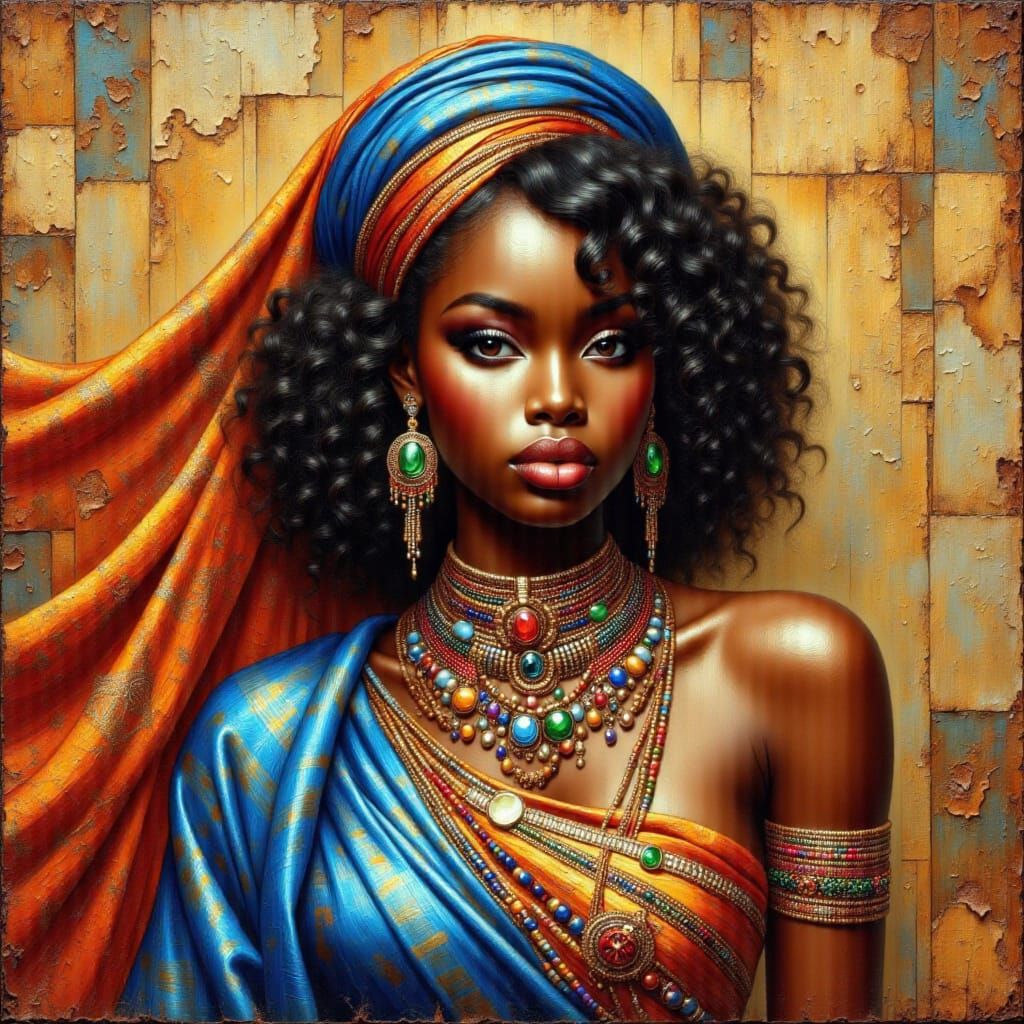 Malian Queen Overlooks Timbuktu in Art Nouveau Style