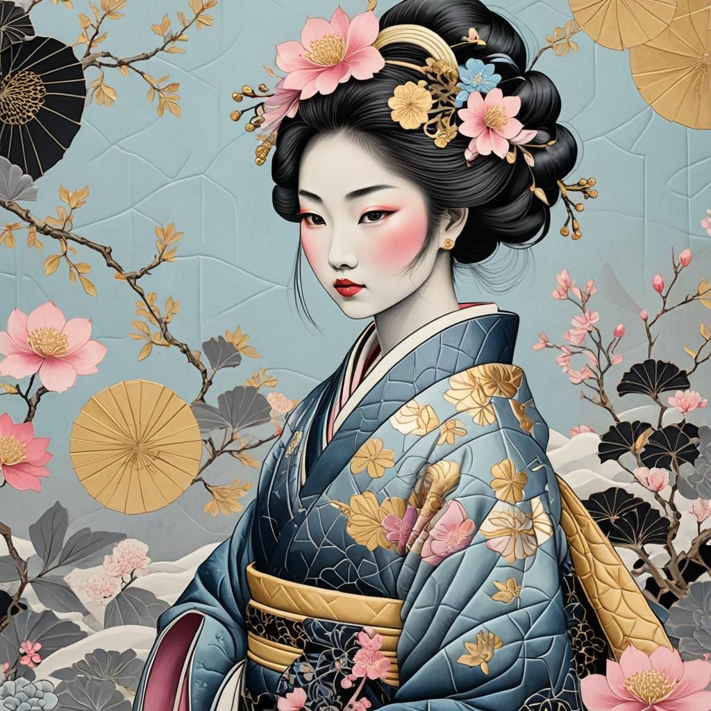 Japanese Lady Portrait in Ukiyo-e Style