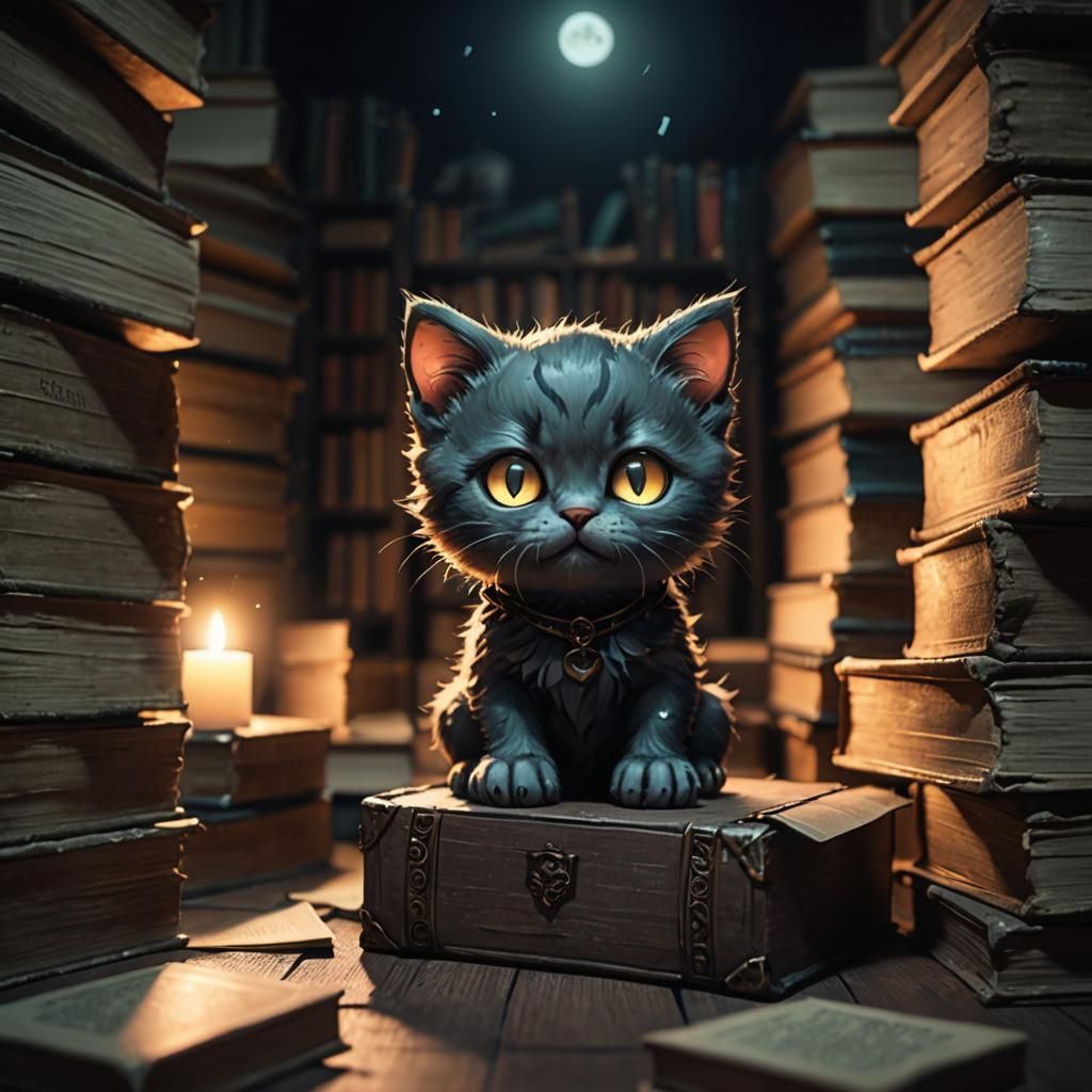 Undead Chibi-Kitten in a Box at Night