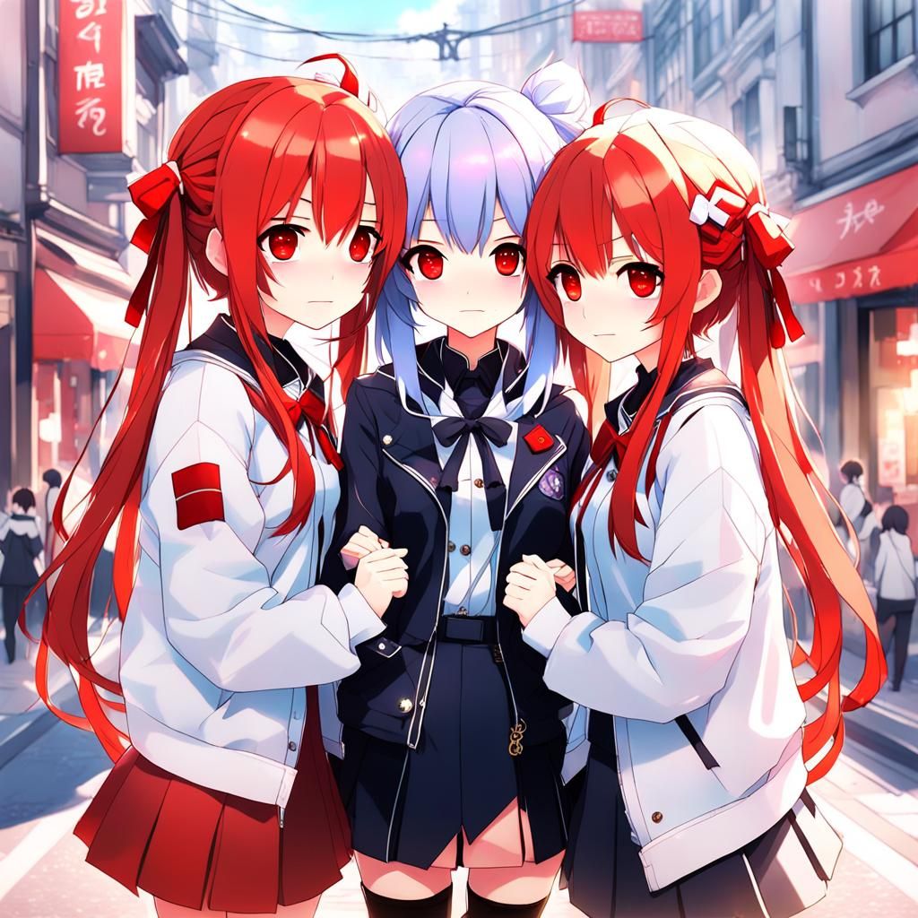 Anime Girls Connected by Red String of Fate