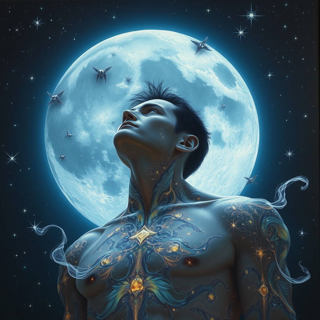 Man in Moonlit Sky with Jeweled Stars