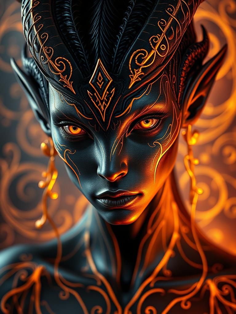 Hyperrealistic Mythical Creature Portrait in Ink and Oil