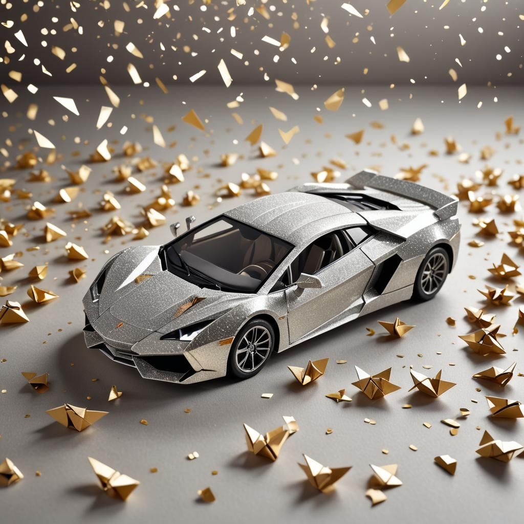 Glittering Supercar Paper Sculpture in Delicate Light