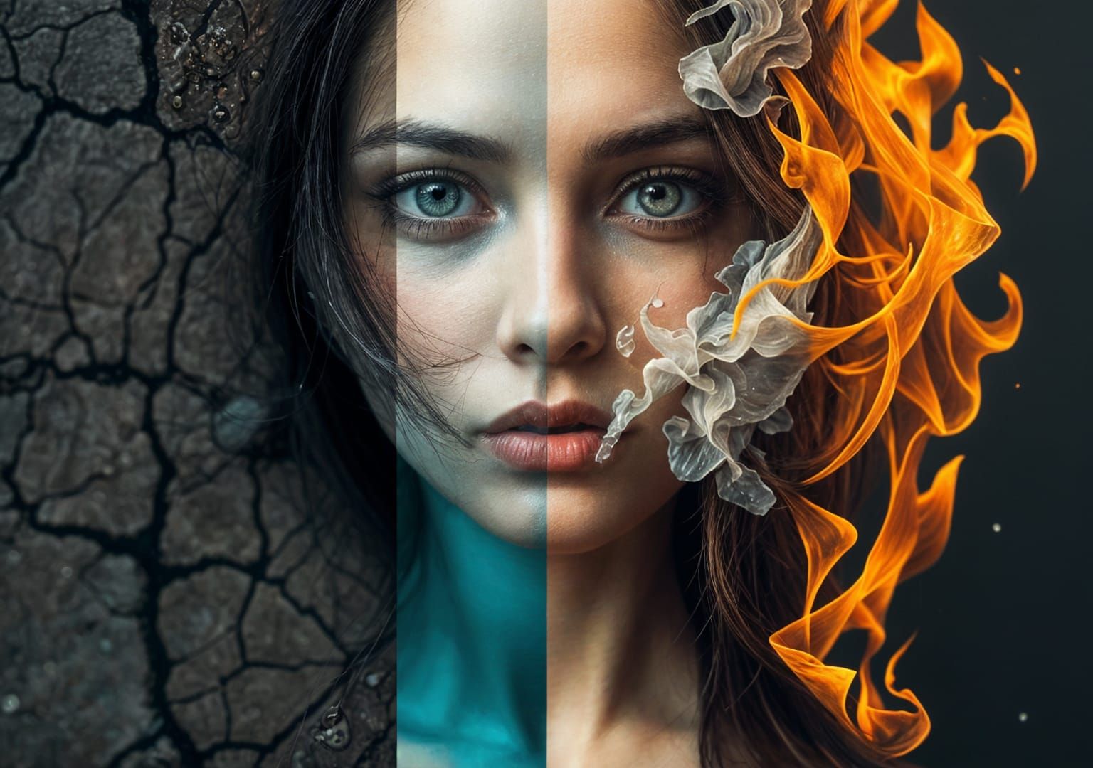 Surreal Portrait of Woman with Segmented Textures