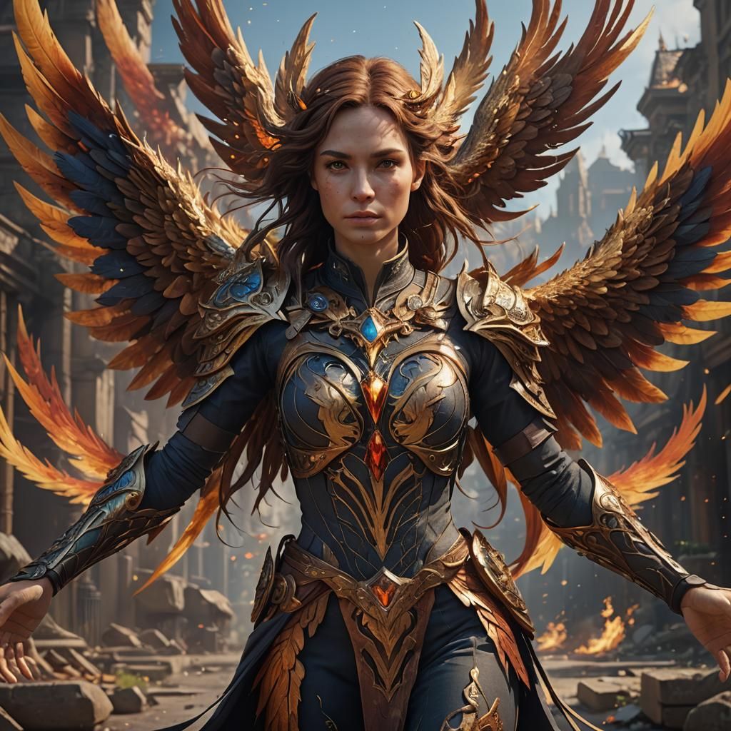 Phoenix-Human Hybrid: Detailed Fantasy Concept Art