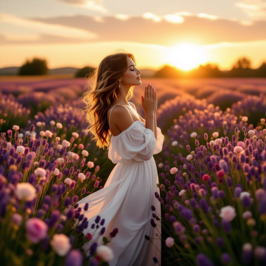 Sunset in Lavender Rose Field: Hyperreal Floral Art
