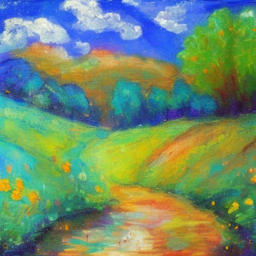 Fairy Village in Neo-Impressionistic Expressionist Style