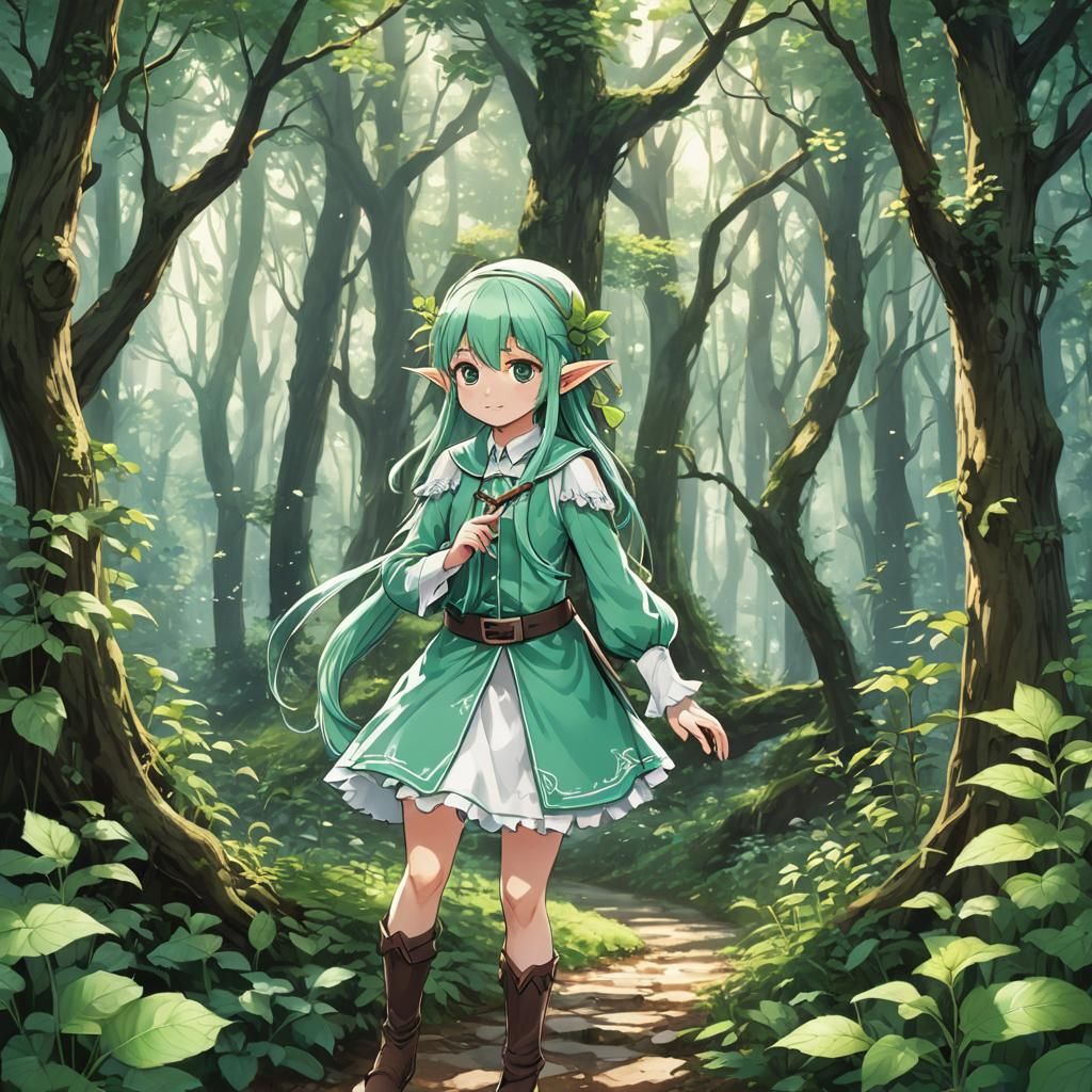 Mint Elf Forest in Anime Style