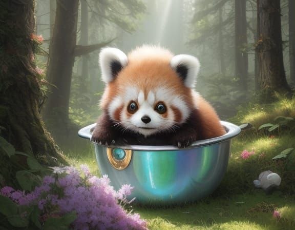 Whimsical Red Panda in a Sunlit Forest