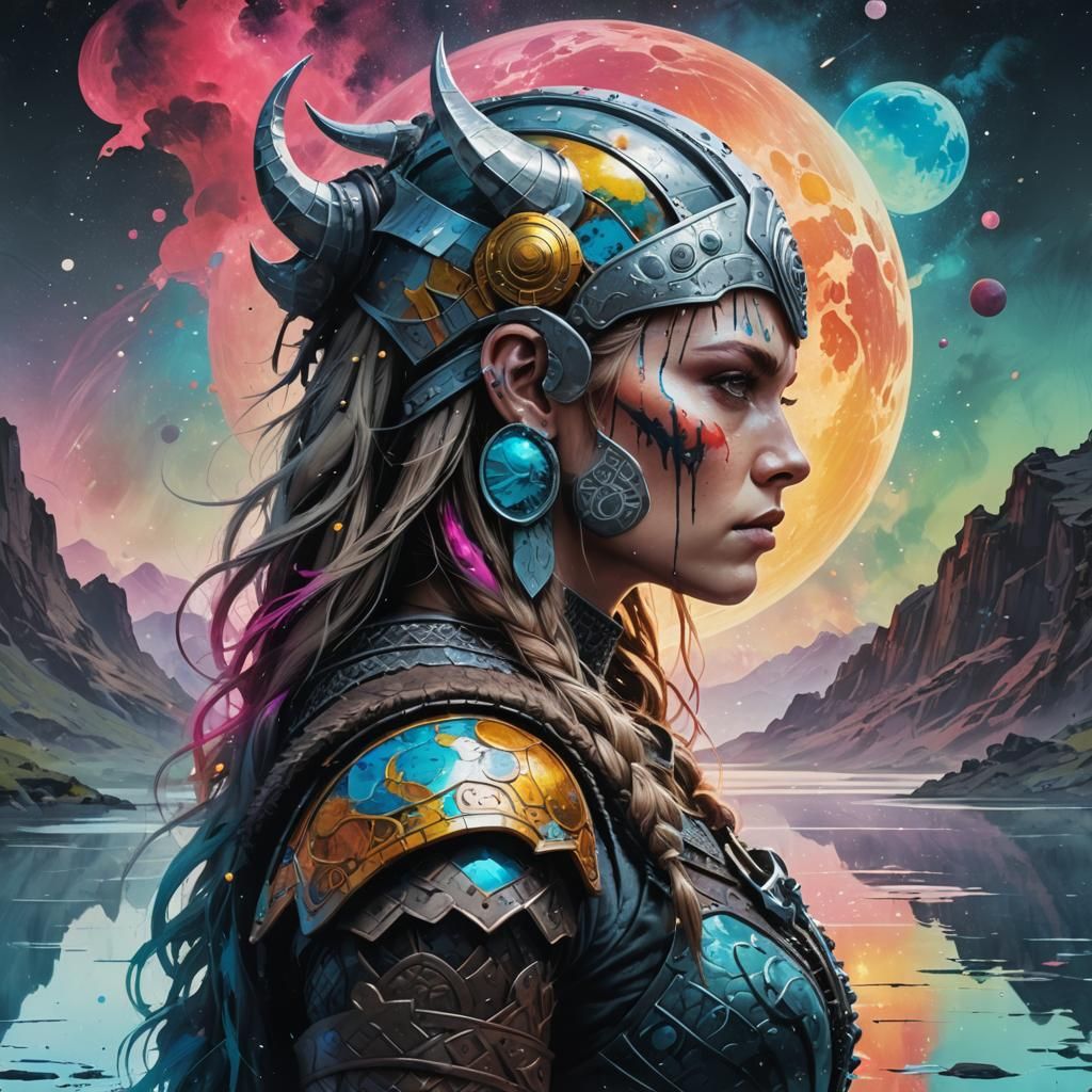 Viking Woman Double Exposure on Alien Planet