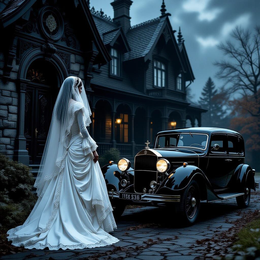 Gothic Lady in White by Dark House